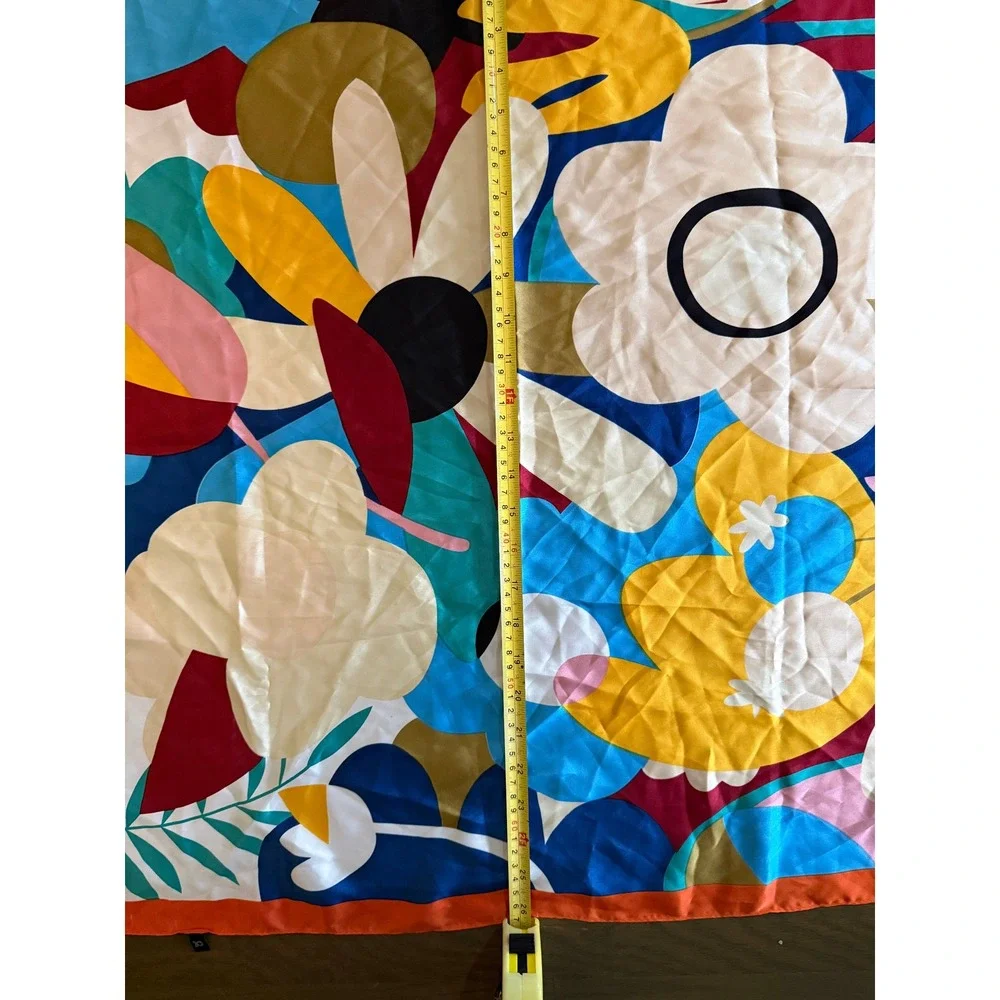 Abstract‎ Floral Square Scarf Multicolor Satin Finish Orange Border